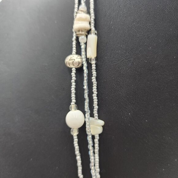 Chicos Layered Beaded White Mother Of Pearl Multi Strand Neacklace 26-34" Long - Picture 5 of 7